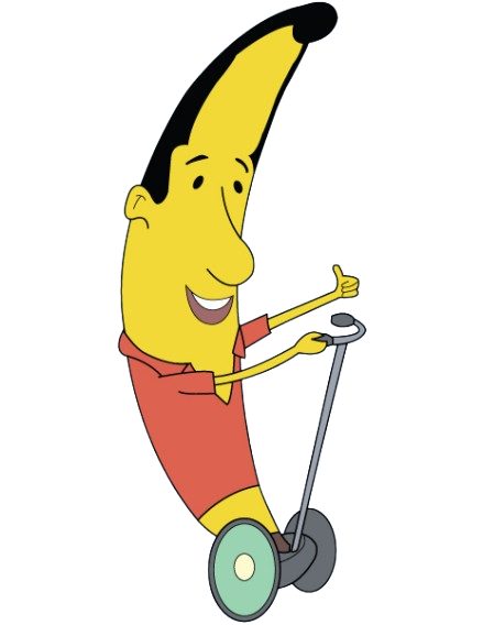 GOB as a banana, riding a Segway and giving a thumbs up